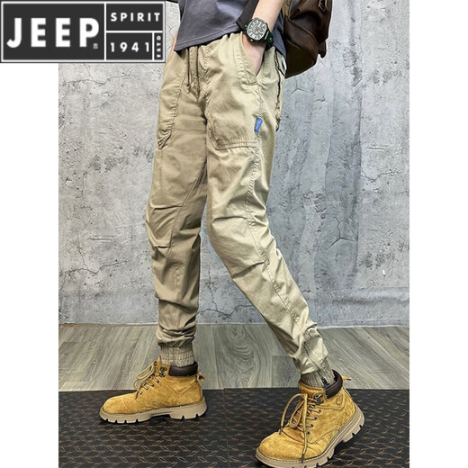JEEP SPIRIT Live broadcast of the same spring and autumn cotton camouflage work pants for men and women loose casual long trousers retro style tying pants gray 679 summer thin 38 Suggested 190-210Jin [Jin equals 0.5 kg]