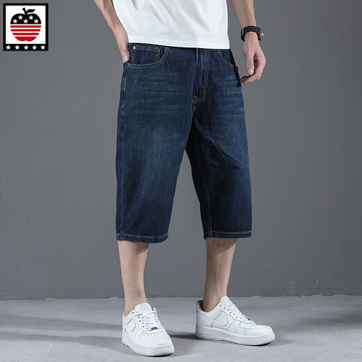 Aemape Apple Pure Cottan Crotped Jeans Men's Summer Summer Thin Thin Shorts Прямые свободные ноги 76 очков толстый человек плюс размер 1391# Ностальгический синий 35 (2 фута 75)