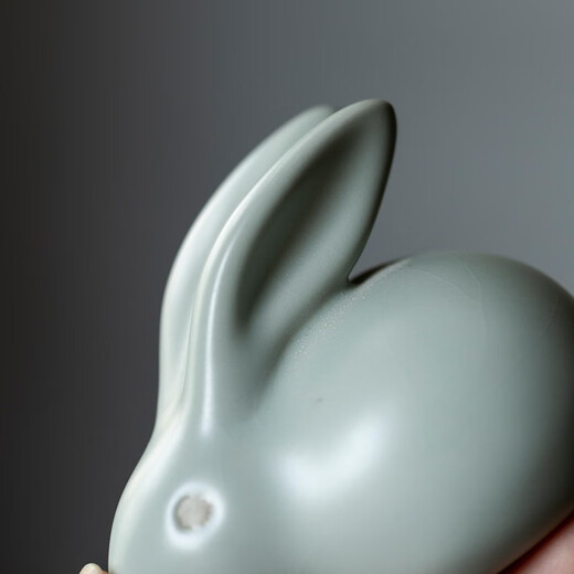 Rudao Ru Kiln Rabbit Tea Pet Tea Ceremony Accessories Ceramic Jade Rabbit Tea Mat Ornaments Little Rabbits Can Be Raised and Split Ru Porcelain Zodiac Tea Play Tianqing Ru Kiln-Rabbit Tea Pet Small Size