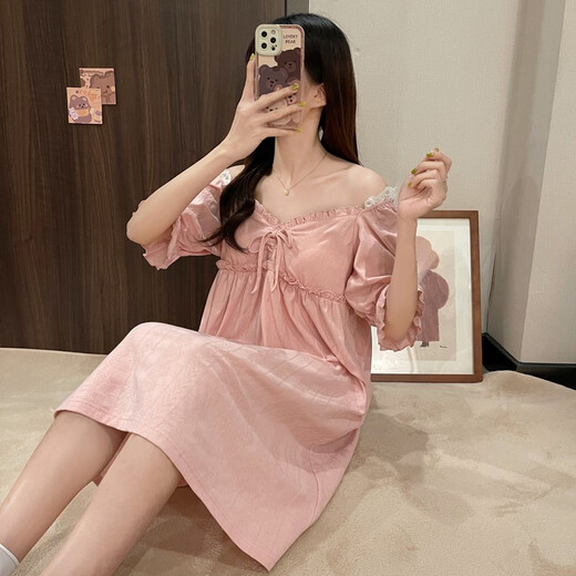 XiANGyaxin Chightgown pour femmes en été avec poitrine poitrine de pyjamas à manches courtes style Sweet Princess lâche et peut être porté à l'extérieur dans les vêtements de maison de mi-long 3888 mètres blancs xl
