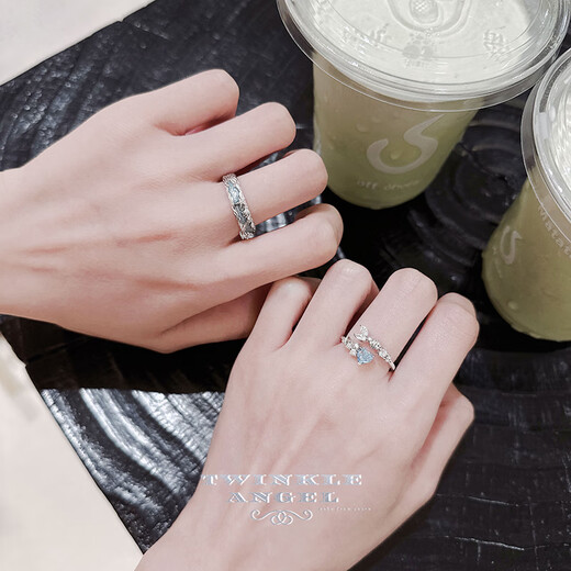 Twinkle Angel Mermaid Ring S925 Silver Couple Ring Live Mouth Adjustable Custom Engraving Student Valentine's Day Birthday Gift Fish You Companion Ring