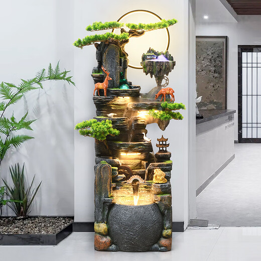 
DR-FLVVS Feng Shui Ornaments Flowing Water Huge Large Rockery Fountain Wheel Living Room Office Alpine Circulation Water Humidifier Open 9928 Small [111cm Height]