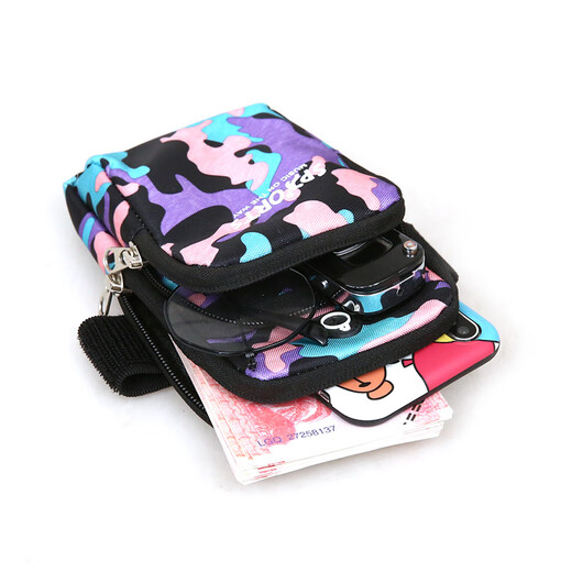 Chajin camouflage outdoor mobile phone bag for men and women, fitness headphones, sports running mobile phone arm bag, arm sleeve, arm strap, wrist bag, navy blue