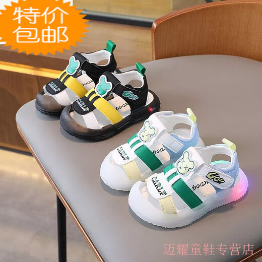 G.Duckkids beleuchtete Jungen Schuhe Tasche Zehen Sandalen für Sommerjungen Anti-Rutsch weiches Einzelbaby Kleinkind Schuhe Strandschuhe 0-1 Jahre alte 3 Schwarz 718 Bär beleuchtete Sandalen Größe 23 innere Länge 15 cm