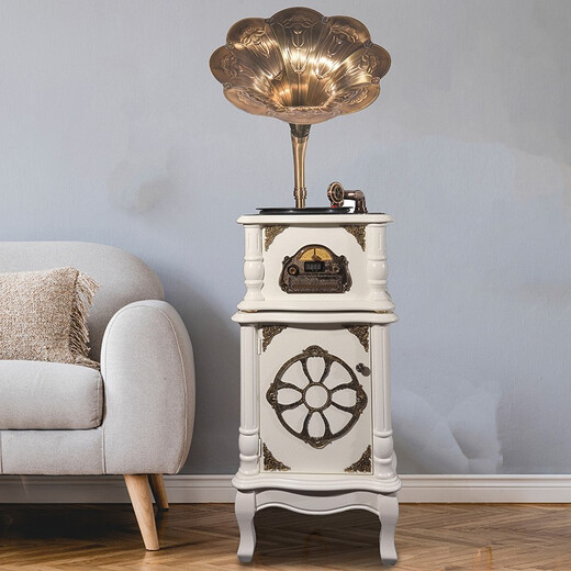 BLACKNOTE Jinmo gramophone retro living room European-style vinyl record player Bluetooth old-fashioned antique flow sound machine solid wood gramophone 206 white sliding door set