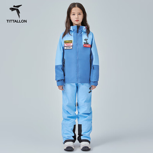 体拓（TITTALLON）青少年专业双板滑雪服儿童A-Way户外防风防水保暖透气滑雪服套装 天蓝色 145cm