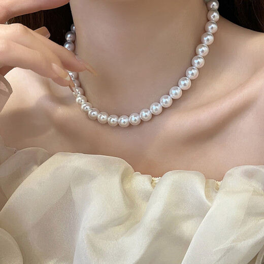 First encounter with artificial pearl necklace, round pearl clavicle chain, simple and elegant, niche light luxury pendant, gift for women, artificial pearl necklace 8mm