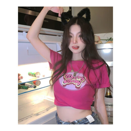 Shang Jianfen Camiseta corta pequeña para mujeres Rose Rose 2025 New Pure Deseo Short Short Slim Top Slim Wear Rose Rose 9740 m