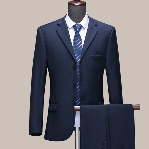 Hengyuanxiang High-end Wool Suit Men's Suit Jacket Autumn and Winter Business Suit Suit Men's Wedding Dress Formal Workwear Navy Two Buttons Bilateral Slits