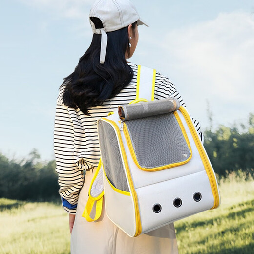 铂呐苓猫包猫笼子外出大号透气双肩手提便携时尚出行宠物外出包猫咪包 双肩宠物背包【米黄色】