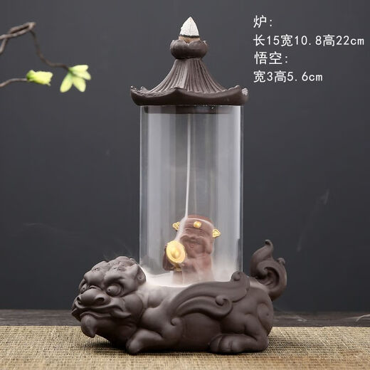 American and foreign new Chinese Zen backflow incense burner, glass cover, windproof, indoor household ornaments, sandalwood, agarwood, smoke, Pixiu base - Meditation Monkey King 60 mixed floral G