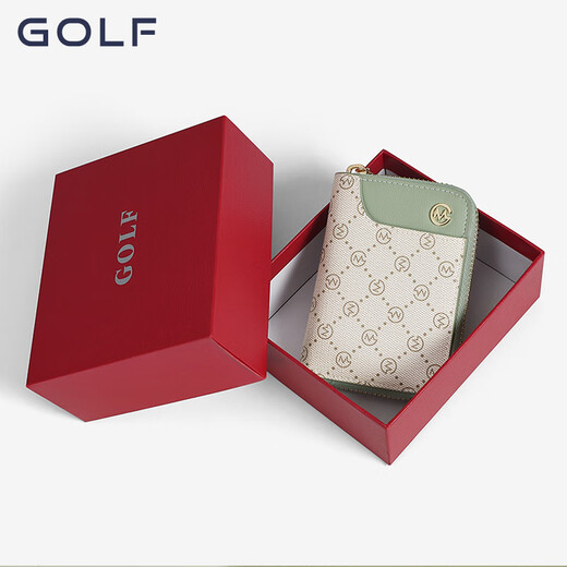 高尔夫（GOLF）卡包女印花多卡位女士零钱包包女包手拿包休闲百搭钱包 豆绿配灰绿