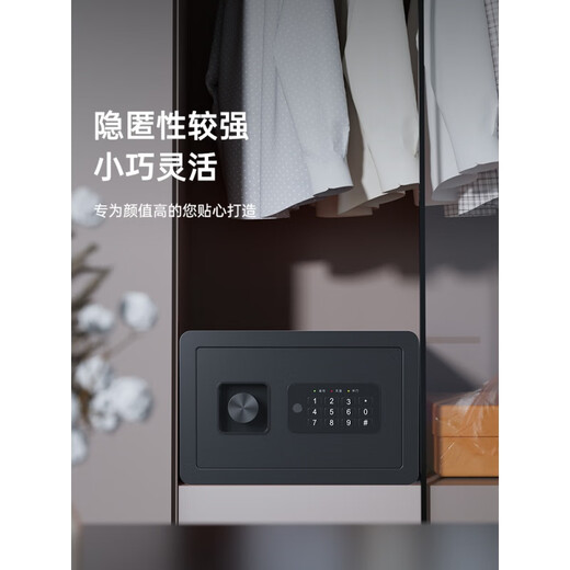 Deli (deli) 2024 new safe household small all-steel solid box password key storage box wardrobe jewelry safe AE680 height 25cm electronic password-Glory Black-AE681