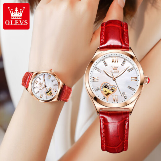 Swisss Swisss Swiss Swiss Watch Watch Женские полностью автоматические механические часы модные водонепроницаемые национальные часы для подруги 6636 Red Skin White Face [Подарочная коробка]