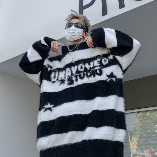 7家优品毛衣男士秋冬季新款cleanfit撞色宽松慵懒风字母提花情侣针织衫 GCFS-MY9214黑色 XL