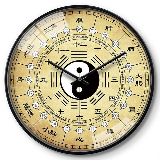 Ziwu Liuzhu Bagua Kreative Wanduhr Traditionelle chinesische Medizin Gesundheit Home Uhr Schönheit Salon Spa Club Stille Wanduhr LQXBK677 Schwarzer Nadel Schwarzer Rahmen 12 Zoll (Durchmesser 30cm)