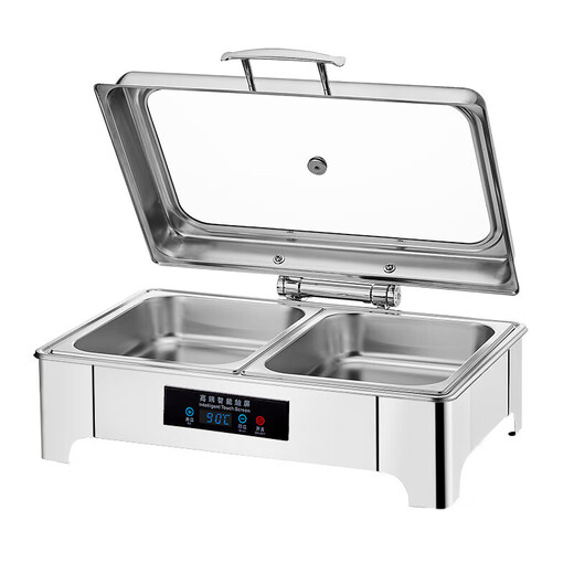 Suiqi Buffet Insulation Stove Electric Heating Dining Stove Stainless Steel Hotel Tableware Hydraulic Visual Buffy Stove Rectangular - Double Compartment 13 Liter Digital Display Touch Control