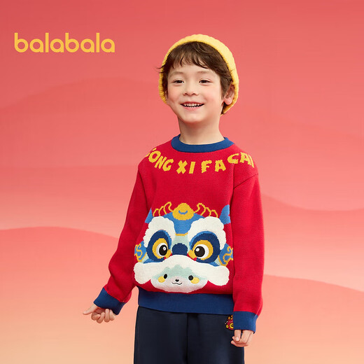 
Balabala children's clothing children's sweater boys and girls 2025 new spring and winter clothes children's baby pullover knitted sweater New Year's greetings red and blue tones 00468 110