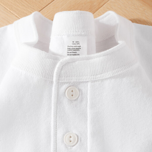 QiaoBanna white cotton American khaki Henry collar heavy long-sleeved T-shirt pure cotton loose basic men's and women's base shirt autumn white M