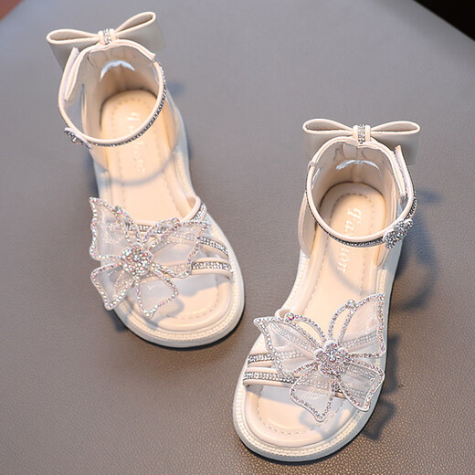 LINGLI Girls Sandals 2026 Summer New Children's Princess Shoes Baby Non-Slip Girls Crystal Shoes Summer Beach Spring M07 Beige 33