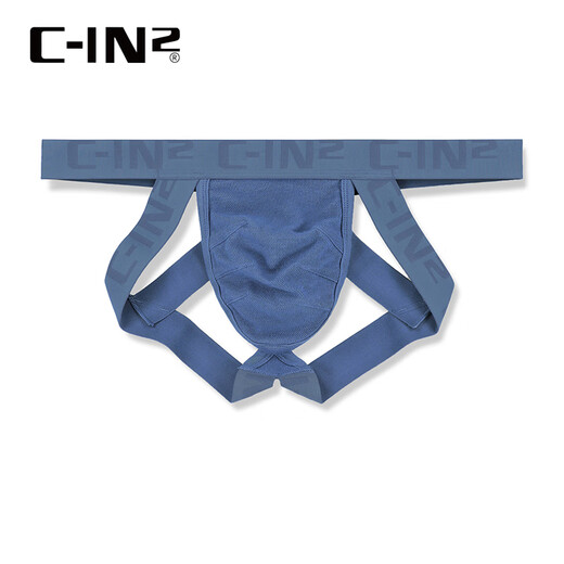 C-IN2 summer new men's thong cotton spandex exposed buttocks U-convex butt lift sexy low-waisted double thong 2928RT blue 491- 1 pair M suitable for 2'4-2'5 waist (31-33 size)
