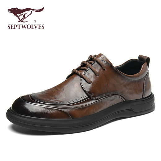 Septwolves men's shoes winter 2025 new British style first layer cowhide genuine leather shoes for men thick sole formal business casual shoes for men brown 41