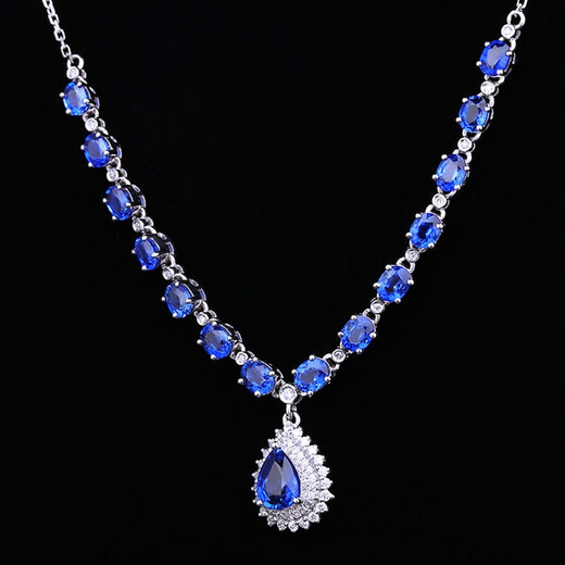Musi custom-made 7.01 carat sapphire necklace 18k gold set with diamonds party high picture color
