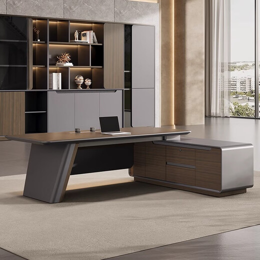 Hanjitangyu Italian minimalist office desk boss table modern light luxury high-end desk leader office furniture table and chair combination 2.2m single cabinet boss table + boss chair