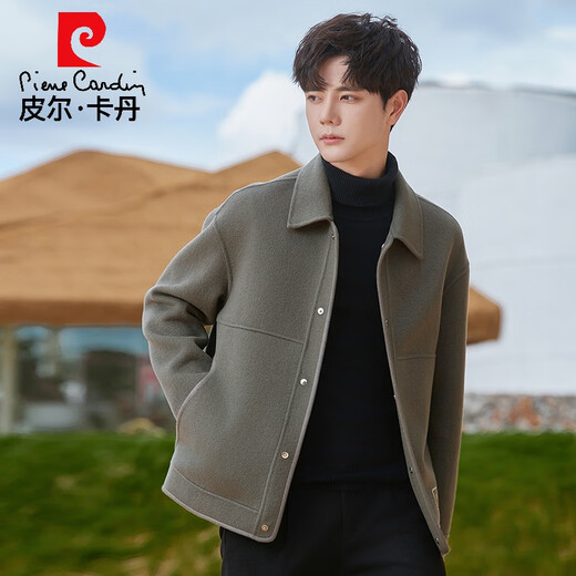 Pier Cardin casual wool wool men's jacket spring and autumn high-end short double-sided wool men's top Khaki M 170