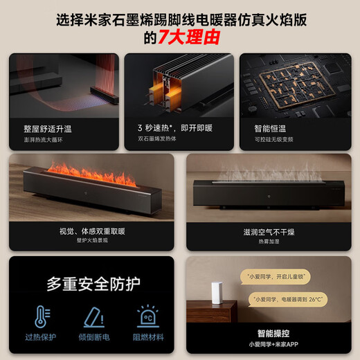 Mijia Xiaomi APP Smart CCTV2 Consumer Proposition Display Product Graphene Baseboard Electric Heater Flame Version Dual Graphene OCC Home TJXDNQ06ZM