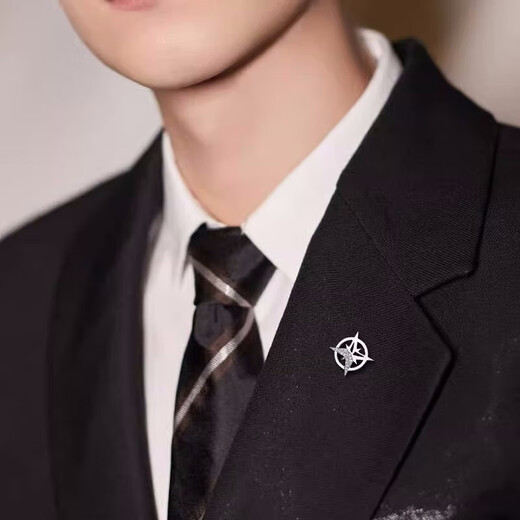 
VISIT Hexagram Brooch Men's Suit Small Collar Pin Business Collar Pin Trendy Women's Anti-Lighting Buckle 2 Hexagram Silver Gifts