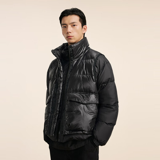 Sketch men's autumn and winter new casual loose down jacket short splicing contrasting color warm trendy and comfortable jacket 001 black XL