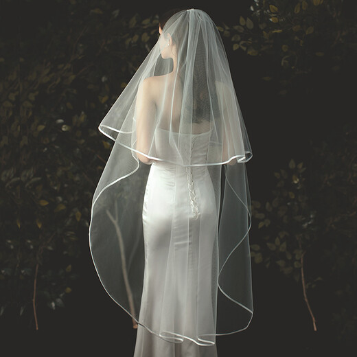Dingjing Bridal Veil, Proposal, European and American Double Layer Wedding Dress, Satin Fabric, Simple Wedding Travel Photography, Dreamy Ceremony Feeling