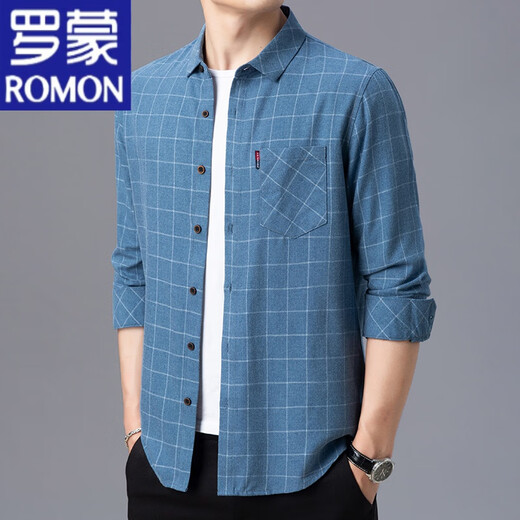 Romon Pure Cotton Long Ärmeln für Männer im Frühling und Sommer dünne mittlere und ältere Männerplaid losen großer Baumwollhemd für Männer, langärmelig dünn 6623 grau 175/xl empfohlen 135-145jin [Jin gleich 0,5 kg]