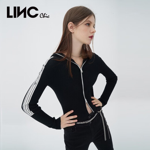 Jin Yujie City 100% cotton long-sleeved knitted cardigan for women's short spring and autumn hooded pure cotton shirt underneath S223SW693 Laiser Black M is suitable for 100 Jin [Jin equals 0.5 kg] or less