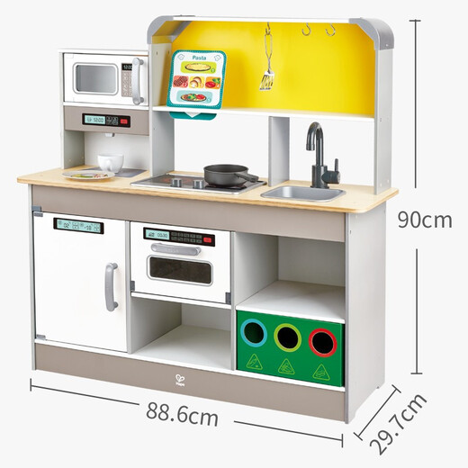 Hape kitchen toys, 3-6 year old children playing house, wooden simulated cooking kitchen storage, parent-child interactive toys, electric whirlwind cooking and fried kitchen luxury version E3177