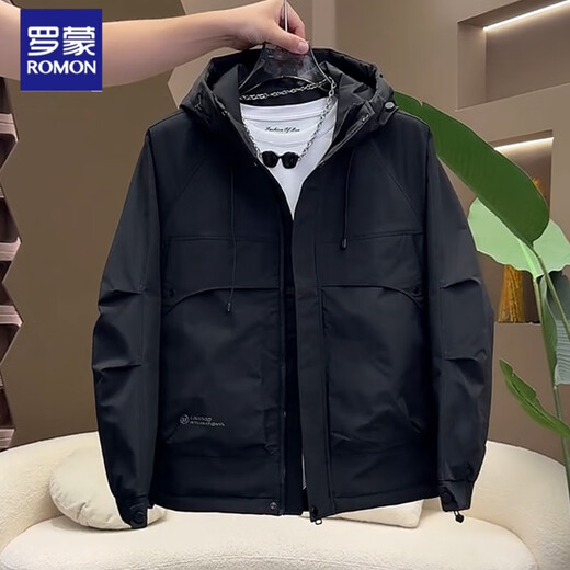 ROMON Jacket Men's Cotton Jacket Autumn and Winter Padded Jacket Men's Thickened Warm Windproof Workwear Hooded Second Cotton Jacket Khaki Green 3XL Recommended 165-180Jin Jin equals 0.5 kg