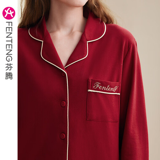 Fenten couple pajamas for women summer pure cotton short-sleeved red newlywed men's cotton zodiac year plus size home clothes, maroon (female) J98032548 M recommended female 92-110 Jin Jin equals 0.5 kg, male 105-126 Jin Jin equals 0.5 kg