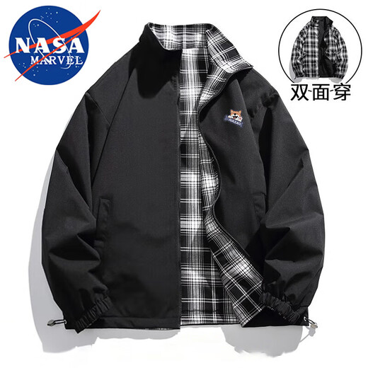 NASA MARVEL夹克男春秋季外套时尚潮流立领双面穿宽松休闲情侣款 卡其 L