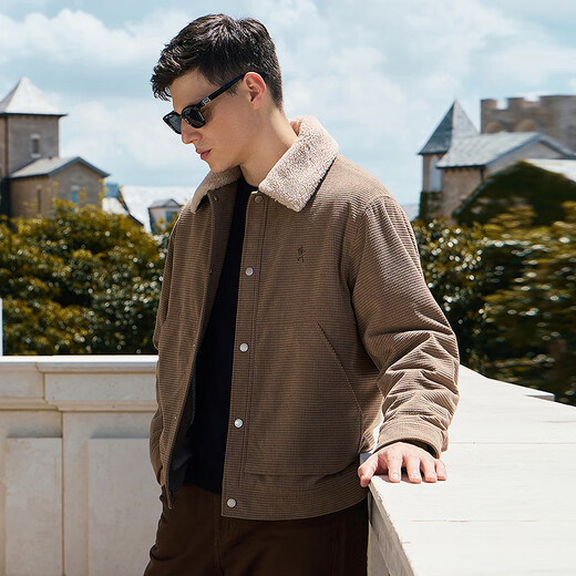 Dances with Wolves velvet jacket men's autumn and winter lapel plaid lamb wool thick jacket men 701 khaki 180