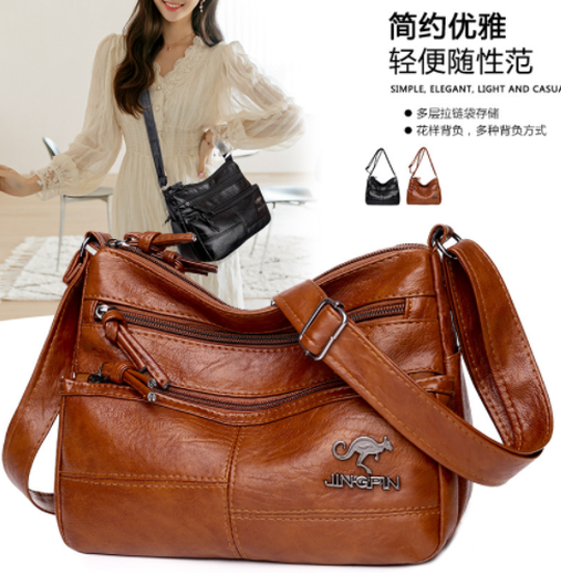 Light og new leather mother bag women's soft leather one-shoulder crossbody bag large capacity simple middle-aged women's bag k686 retro black