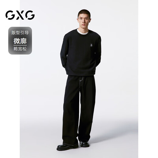 GXG men's black letter pattern round neck sweatshirt men's 24th autumn new arrival black 175/L
