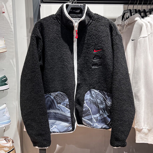 Nike (Nike) jacket men's top Spring and autumn new warm imitation lamb velvet stand collar fashion sportswear casual jacket FZ6194-010/Black/Year of Dragon Limited L (175) / Suggested 130-150Jin [Jin equals 0.5 kg]