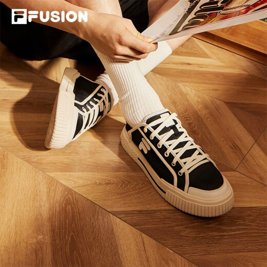 斐乐（FILA）FUSION斐乐潮牌WALLRIDE DX男鞋一脚蹬帆布鞋新款板鞋 黑/奶白-BG 40