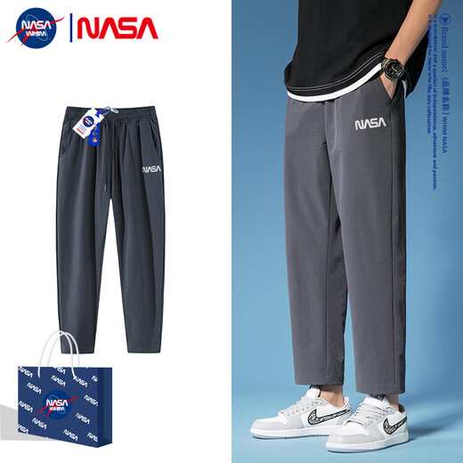 NASA LMC裤子男士夏季款运动哈伦裤2024新款潮牌宽松束脚裤青少年休闲裤 黑色 XL