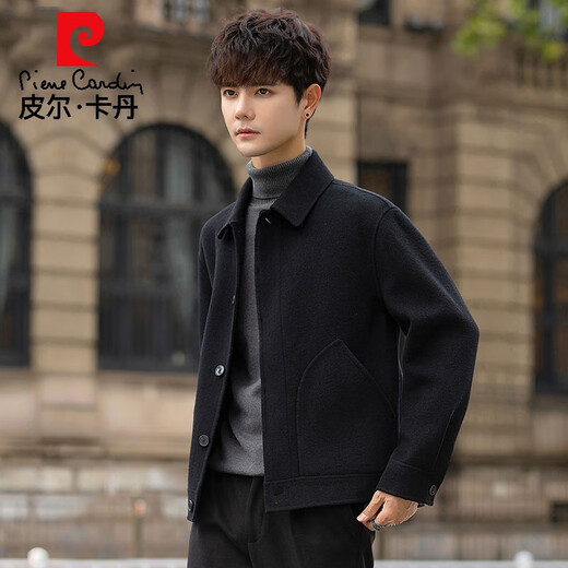 Pierre Cardin Men's Wool Jacket 2025 New Spring and Autumn Double-sided Woolen Trendy Short Coat Casual Woolen Jacket Black M Weight 115Jin Jin is equal to within 0.5 kg