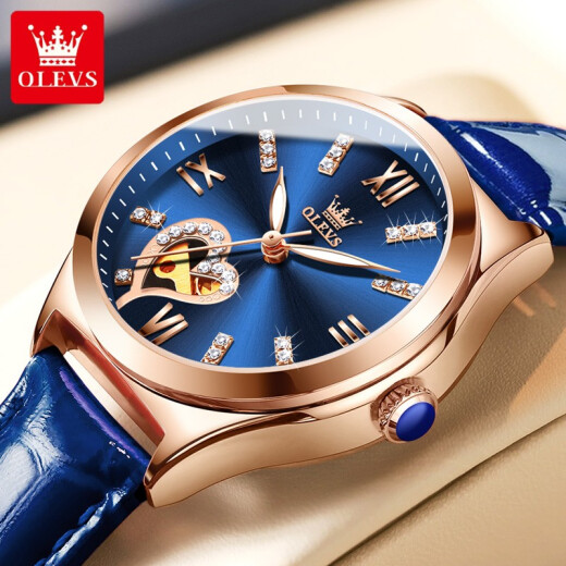 Swisss Swisss Swisss Swiss Watch Watch Женские механические часы Полностью автоматические водонепроницаемые светящиеся женские часы Hollow Diamond Set Watch Olevs-6636-голуба