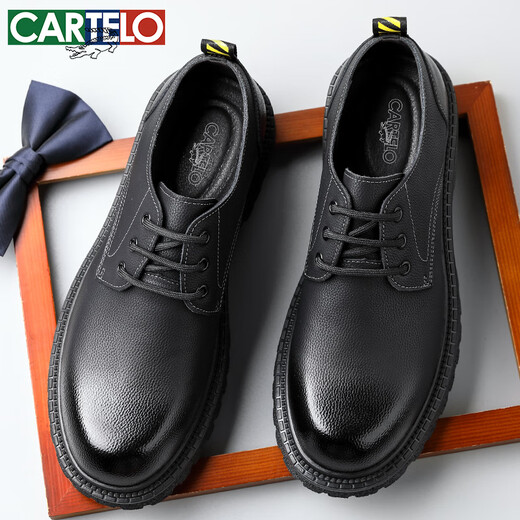 卡帝乐鳄鱼（CARTELO）卡帝乐鳄鱼英伦大头皮鞋男商务休闲男士皮鞋厚底增高鞋9789黑色42