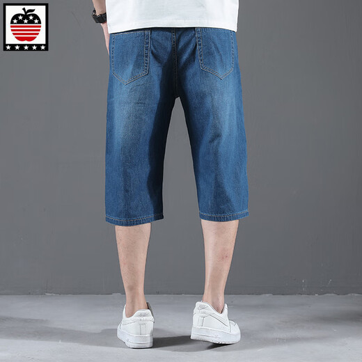 
AEMAPE apple pure cotton denim shorts men's summer thin casual cropped pants men's straight loose wide legs 7 minutes large size 1391# light blue 29 (2 feet 2)