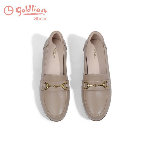 Goldlion New Year's gift women's shoes mother's shoes pumps wedge heel round toe loafers G662330071 apricot 36